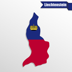 Poster - Liechtenstein map with flag inside and ribbon