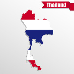 Poster - Thailand map with flag inside and ribbon