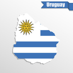 Poster - Uruguay map with flag inside and ribbon