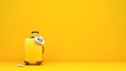yellow suitcase packed and ready for summer vacation 3d rendering