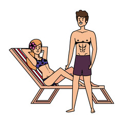 Canvas Print - young couple relaxing in beach chair avatars characters