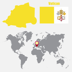 Poster - Vatican map on a world map with flag and map pointer. Vector illustration
