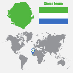Poster - Sierra Leone map on a world map with flag and map pointer. Vector illustration