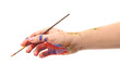 © Pixel-Shot - Painted female hand with brush on white background