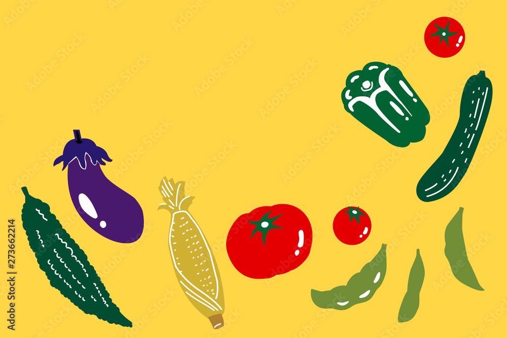 日本の夏の野菜のイラスト Wall Mural Wallpaper Murals 遥香 中村