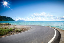 Summer Road Background Of Free Space For Your Decoration And Ocean Landscape. 