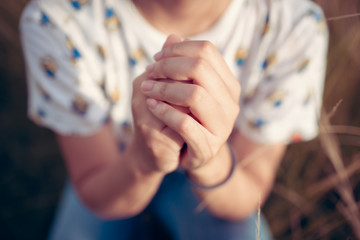 Wall Mural - Prayer for blessings from God with a peaceful heart