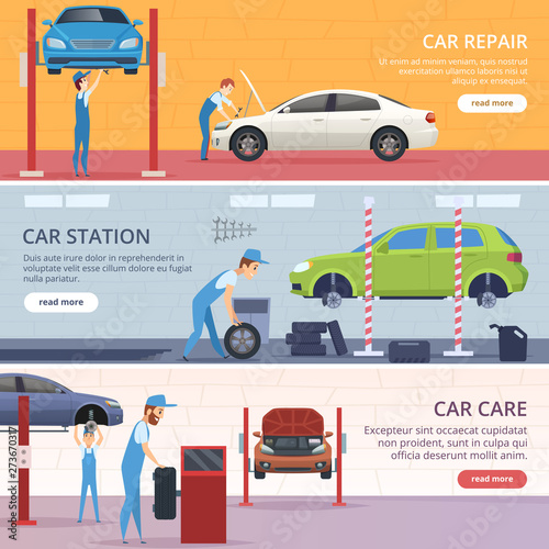 Car Service Banners Mechanic Workshop Repair Auto Vector