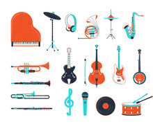 Acoustic And Electric Musical Instruments Illustrations Set