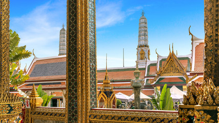 Wat Phra Kaew Temple of the Emerald Buddha the most popular landmark in Bangkok Thailand.