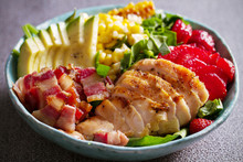 Chicken Cobb Salad. Chicken Bacon Avocado Strawberry And Sweet Corn Salad - Healthy Food