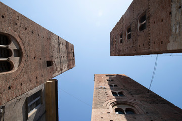 The three towers, symbol of the town of Albenga, Liguria, Italy.