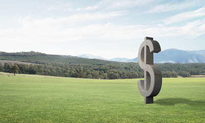 Wall Mural - Money making and wealth concept presented by stone dollar symbol on green grass