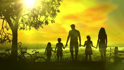 Wall Mural - A family on a bike ride stopped by the river