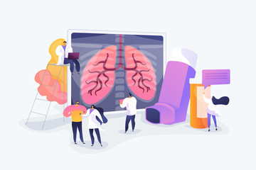 Poster - Patient suffering from allergic asthma symptoms. Pneumonia treatment. Obstructive pulmonary disease, chronic bronchitis, emphysema concept. Vector isolated concept creative illustration