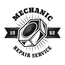 Auto Repair Service Vector Emblem With Screw Nut