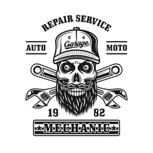 Repair Service Vector Emblem With Mechanic Skull