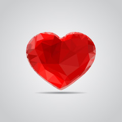 Wall Mural - Red heart in polygonal style with shadow on a gray background