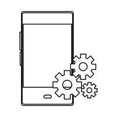 Canvas Print - cellphone communication mobile icon cartoon in black and white