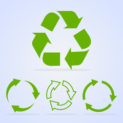 Poster - Recycled cycle arrows vector icon set illustration isolated on white background. Recycled eco vector icon.