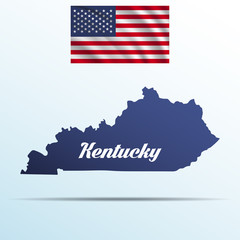 Aufkleber - Kentucky state with shadow with USA waving flag