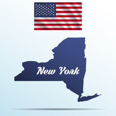 Wall Mural - New York state with shadow with USA waving flag