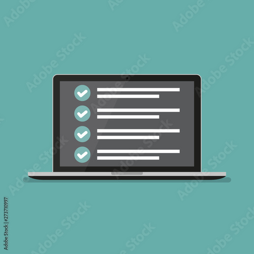 Fotomural Laptop with checklist on the screen in a flat design
