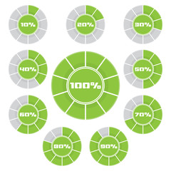 Poster - Set of green pie chart percentage diagram with shadow