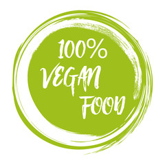 Poster - Green grunge Vegan food vector illustration hand drawn logotype sticker.