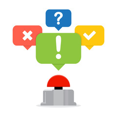 Poster - Red button with speech bubbles. Quiz concept