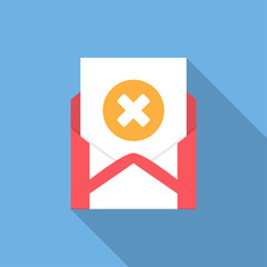 Poster - Envelope with document and round orange cross icon. Vector illusrtation