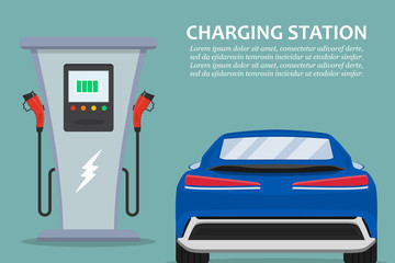 Poster - Electric car charging station with car in a flat design