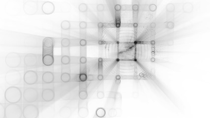 Poster - Abstract background element. Fractal graphics 3d illustration. Wide format composition of grid cells and circles. Information technology concept.
