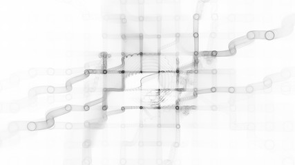 Poster - Abstract background element. Fractal graphics 3d illustration. Wide format composition of grid cells and circles. Information technology concept.
