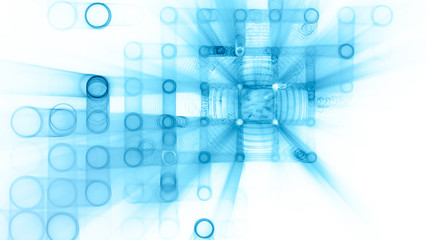 Poster - Abstract background element. Fractal graphics 3d illustration. Wide format composition of grid cells and circles. Information technology concept.