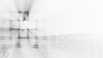 Poster - Abstract background element. Fractal graphics 3d illustration. Wide format composition of grid cells and circles. Information technology concept.
