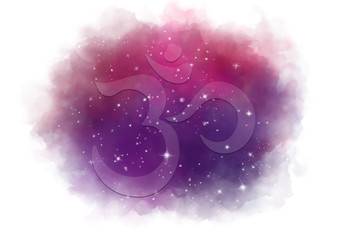 Wall Mural - Abstract mandala graphic design and diwali om hinduism symbol with star field watercolor digital painting for decorative elements backgrounds