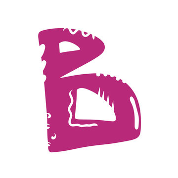 Letter B - abstract vector pink, purple font with cut dots, stripes, lines, spots. Abc, alphabet isolated on white background. Perfect illustration for your design - print, poster, card, logo, label