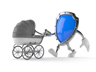 Wall Mural - Protective shield character with baby stroller