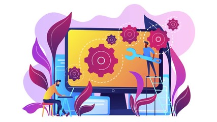 Poster - software development process, back-end concept loop animation isolated on white background with alph