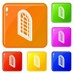 Poster - Palace window frame icons set collection vector 6 color isolated on white background