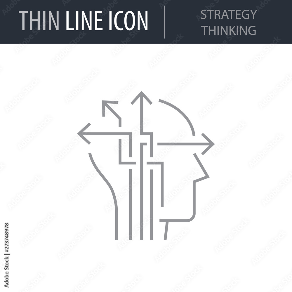 Symbol of Strategy Thinking Thin line Icon of Brain Process. Stroke ...