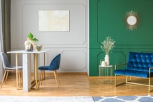 Elegant Grey And Green Room With Golden Detailes