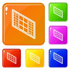 Poster - Wood window frame icons set collection vector 6 color isolated on white background