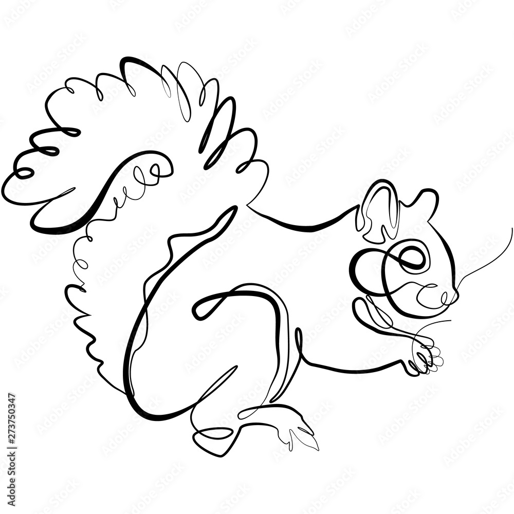 Poster Squirrel One Line Drawing Line Art Fall Vector Illustration Nikkel Art