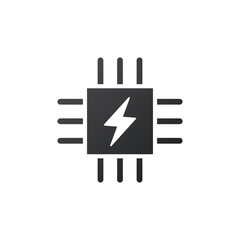 Poster - microchip icon. cpu, central processing unit, computer processor, chip symbol with lightning icon. a