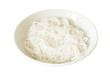 A plate of rice noodles on a plate from above isolated on white background. Chinese noodles. Rice vermicelli. Pasta into a bowl