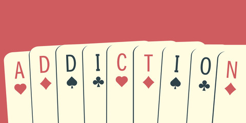 the word addiction made of playing cards. gambling addiction conceptual illustration. clipping mask 