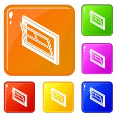 Poster - Open window leaf icons set collection vector 6 color isolated on white background