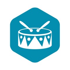 Poster - Drum and drumsticks icon in simple style on a white background vector illustration